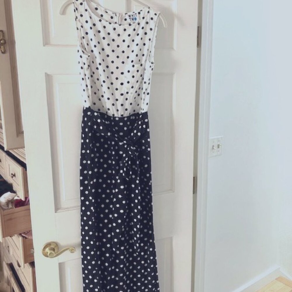 Navy Blue & White Polka Dot Jumpsuit